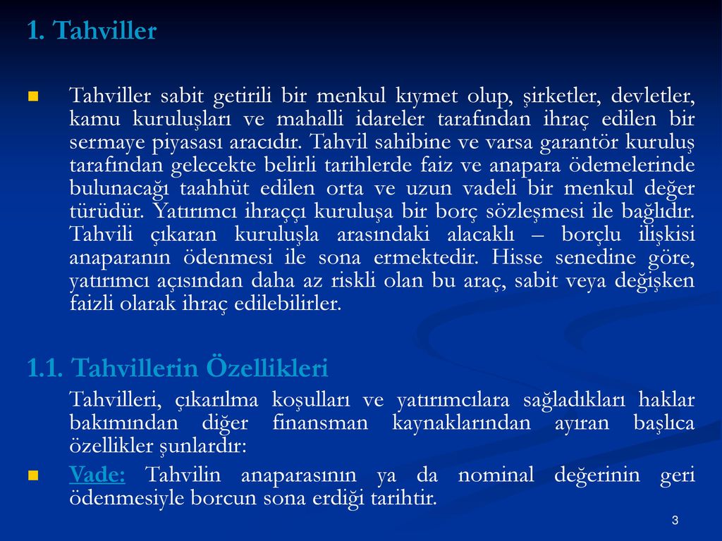 Tahvillerin Temel Özellikleri